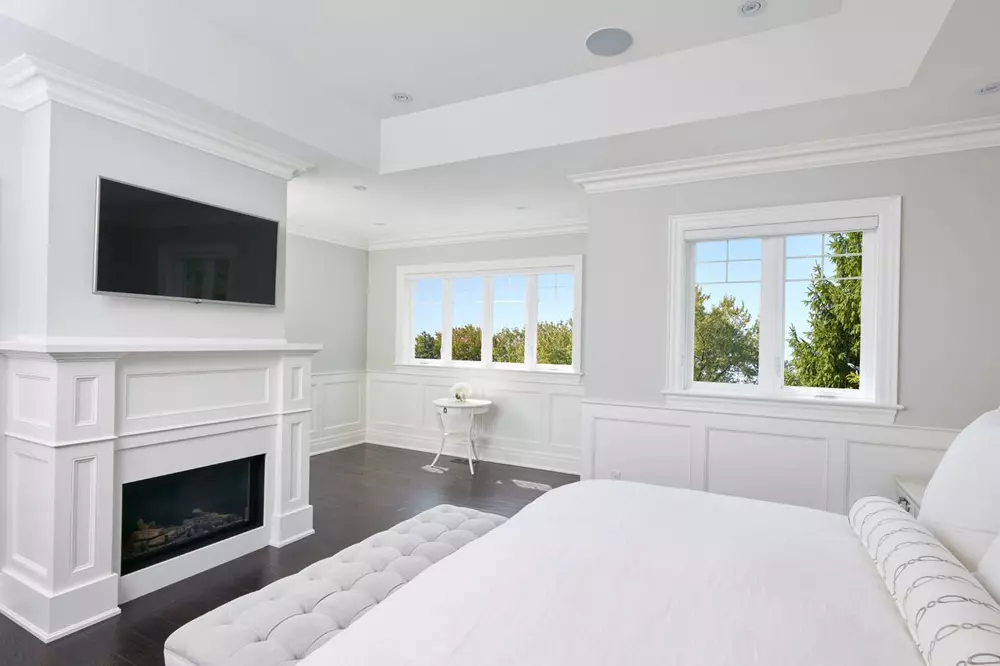 Modern bedroom with casement windows - white color room