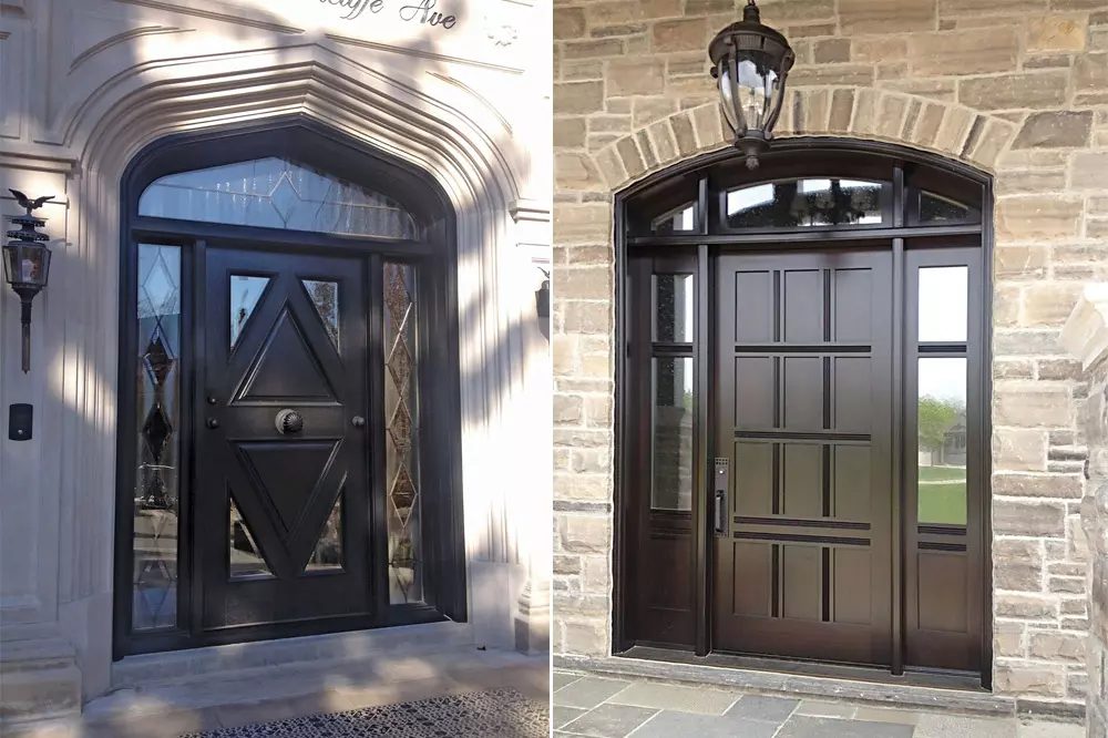 photos of front of building custom wood doors in classic style