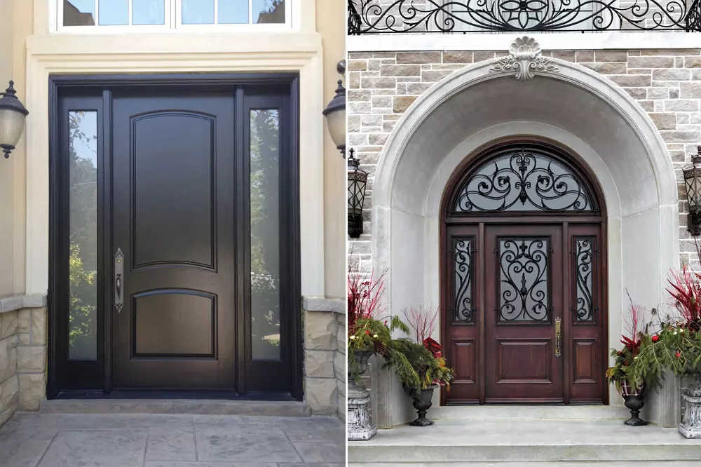 Custom steel and wooden entrance doors on houses