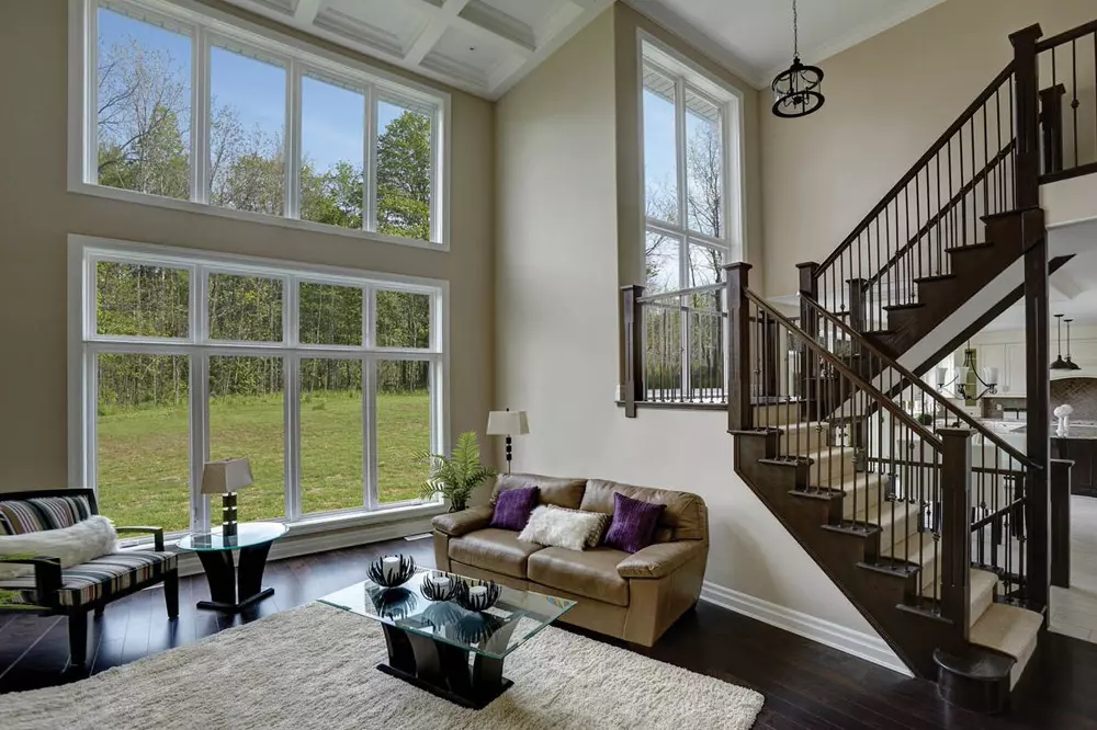 Living room with fixed lite windows - large windows in home