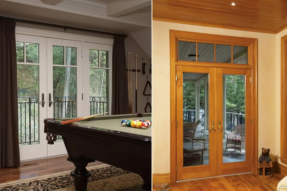 Photo of inside and outside French clad patio doors